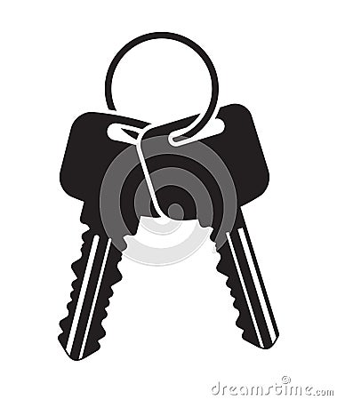 Pair of vector keys with ring. Black flat icon for your design. Vector Illustration