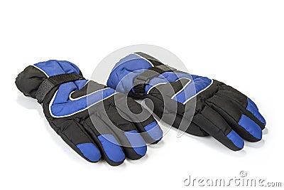 Pair of warm winter gloves on the white. Stock Photo