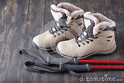 Pair of weather proof snow boots Stock Photo