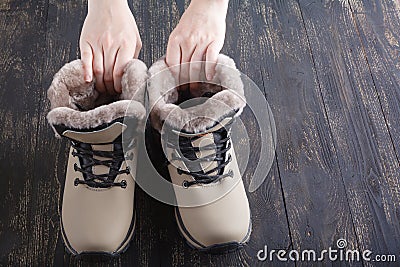 Pair of weather proof snow boots Stock Photo