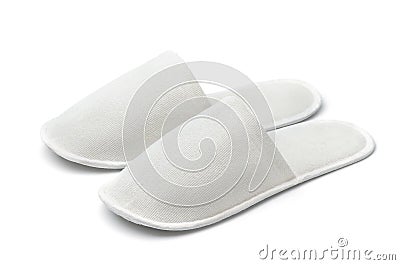 Pair of white disposable textile slippers Stock Photo