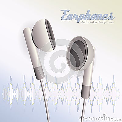 Pair of white earphones Vector Illustration