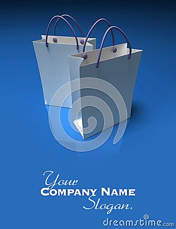 Pair of white shopping bags on a blue background Stock Photo