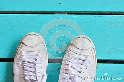 A pair of white sneakers Stock Photo