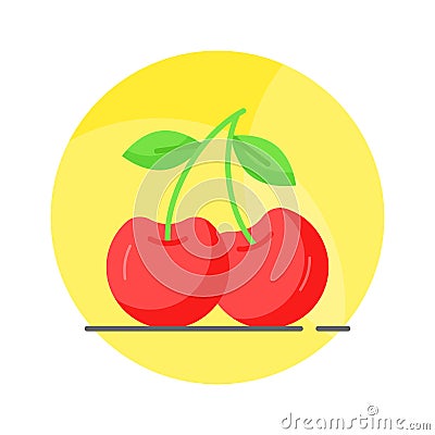 Pair of wild cherries in modern style, healthy and organic berries in trendy style Vector Illustration