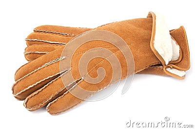 Pair of winter sheepskin gloves Stock Photo