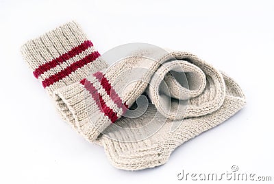 Pair of woollen hand-made socks Stock Photo