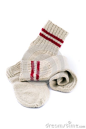 Pair of woollen hand-made socks Stock Photo