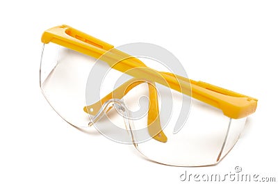 A pair of yellow framed industrial safety glasses Stock Photo