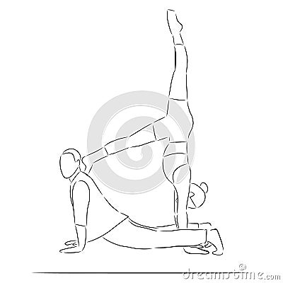 Pair yoga, vector. Sketch Vector Illustration