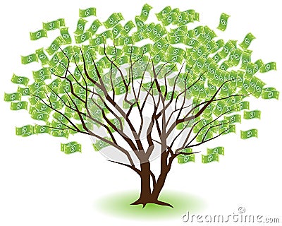 Paired Money Trees Vector Illustration