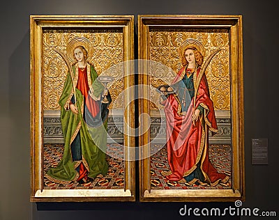 Paired paintings of martyrs Saint Lucy and Saint Agatha Editorial Stock Photo