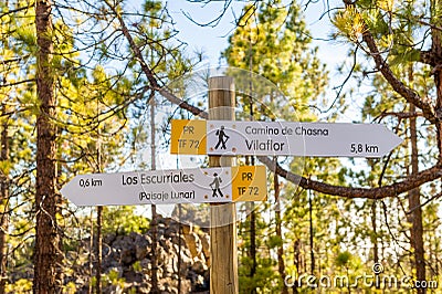 Paisaje Lunar and Vilaflor hiking route sign Stock Photo