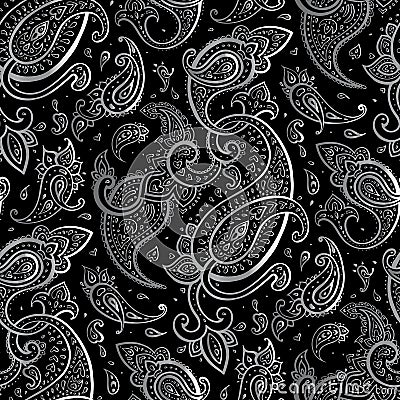 Paisley Beautiful silver seamless background. Stock Photo