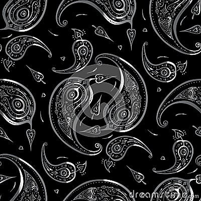 Paisley Beautiful silver seamless background. Stock Photo