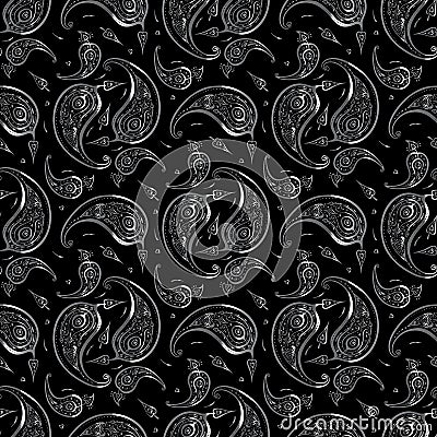 Paisley Beautiful silver seamless background. Stock Photo