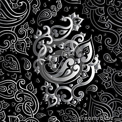 Paisley Beautiful silver seamless background. Stock Photo