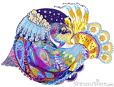 Paisley bird hand drawing illustration Cartoon Illustration