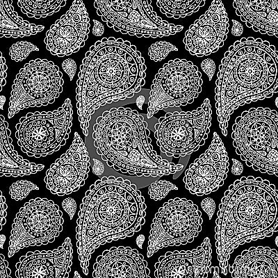 Paisley buta doodle monochrome line art seamless pattern Stock Photo