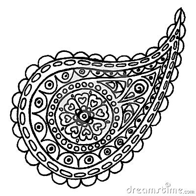 Paisley buta hand drawn monochrome pattern doodle vector art Vector Illustration