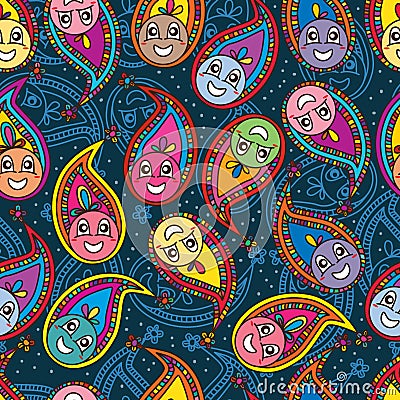 Paisley cartoon seamless pattern Vector Illustration