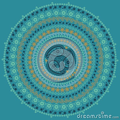 Paisley circle composition .Vector Oriental motif in cool colors Vector Illustration