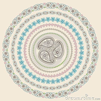 Paisley circle frame set .Vector Oriental motif Vector Illustration