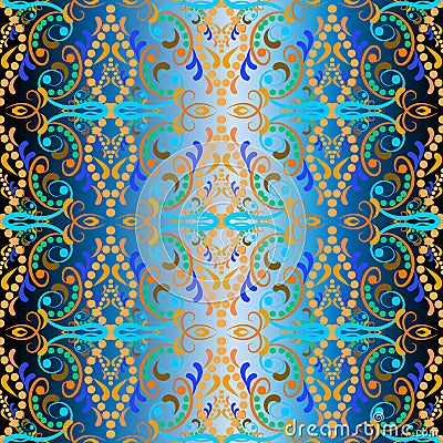 Paisley elegance floral vector seamless pattern. Ornamental oriental arabian style blue background. Decorative vintage ornaments. Vector Illustration