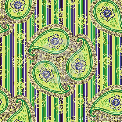 Paisley fabric seamless vector pattern. Orient orn Vector Illustration