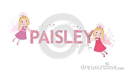 Paisley female name with cute fairy tale Vector Illustration