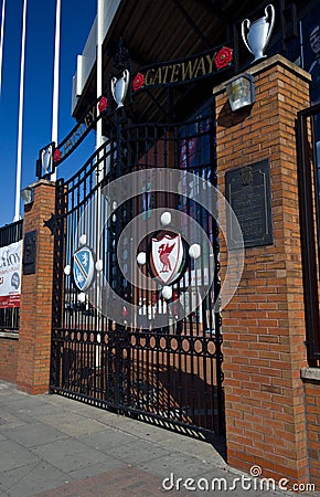 Paisley Gateway gates part of Anfield home of Liverpool Football Club Liverpool England March 2012 Editorial Stock Photo