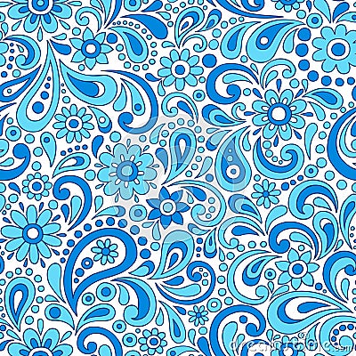 Swirly Henna Paisley Floral Seamless Pattern Vecto Vector Illustration