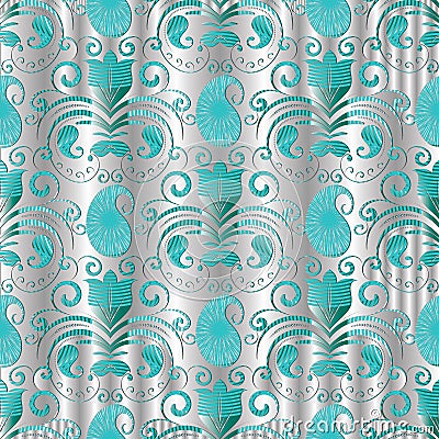 Paisley seamless pattern. Vector silver floral background with p Vector Illustration