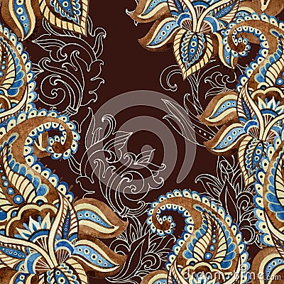 Paisley seamless pattern. Watercolor indian ornament Stock Photo