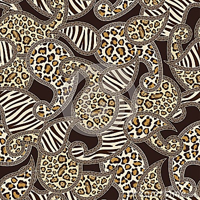 Paisley style seamless background with animal skin Vector Illustration