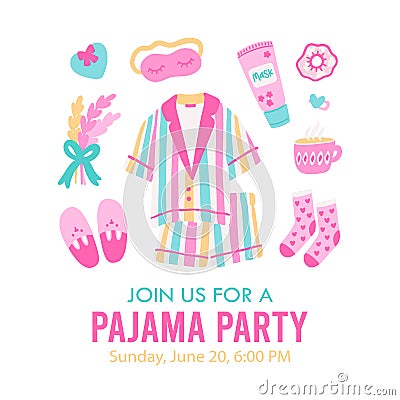 Pajama party invitation template. Vector Illustration