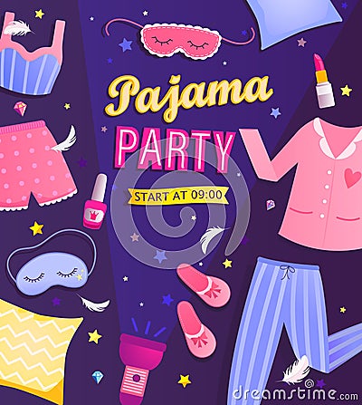 Pajama party`s invitation flyer. Vector Illustration