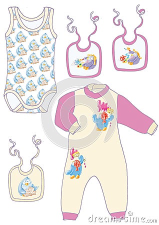 Pajamas for children, bodysuits, bibs, Stock Photo