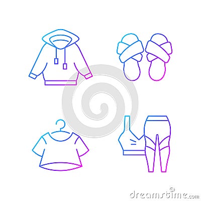 Pajamas for home gradient linear vector icons set Vector Illustration