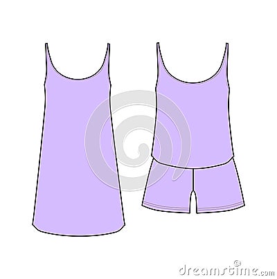 pajamas jersey. shorts and top. clothes. Women`s homewear. Vector Illustration