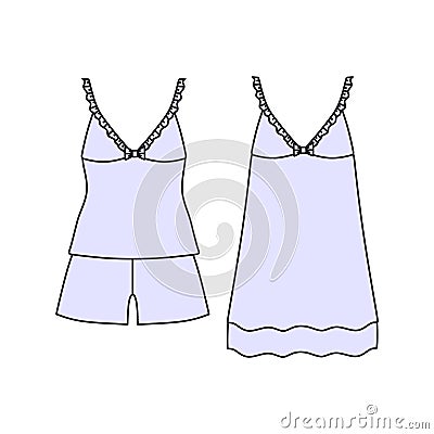 pajamas jersey. shorts and top. clothes. Women`s homewear. Vector Illustration