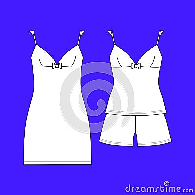 pajamas jersey. shorts and top. clothes. Women`s homewear. Vector Illustration