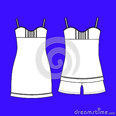 pajamas jersey. shorts and top. clothes. Women`s homewear. Vector Illustration