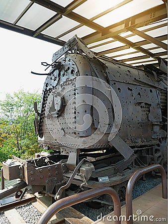 Old rusted steam locomotive from the Gyeongui Line which used to run to North Korea Editorial Stock Photo