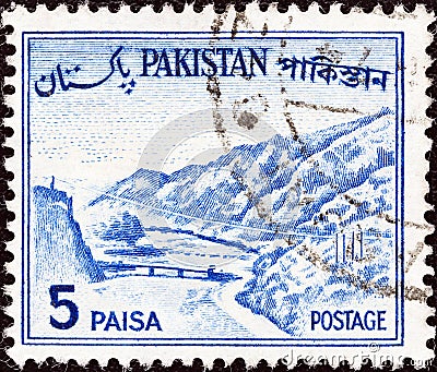 PAKISTAN - CIRCA 1961: A stamp printed in Pakistan shows Khyber Pass, Lahore, circa 1961. Editorial Stock Photo