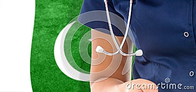 Pakistan flag female doctor with stethoscope Stock Photo