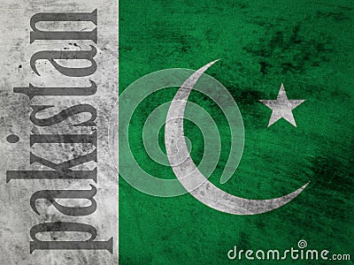 Pakistan flag, green colour field with crecent shape and star, Illustration image Stock Photo