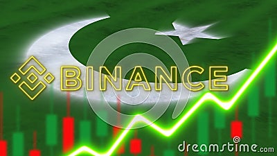 Pakistan Flag with Neon Light Effect Binance Coin Logo Radial Blur Effect Fabric 3D Illustration Editorial Stock Photo