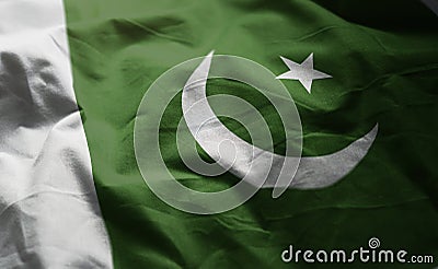 Pakistan Flag Rumpled Close Up Stock Photo