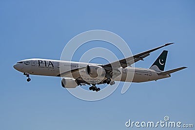 Pakistan International Airlines Boeing 777-300ER On Final Approach Editorial Stock Photo